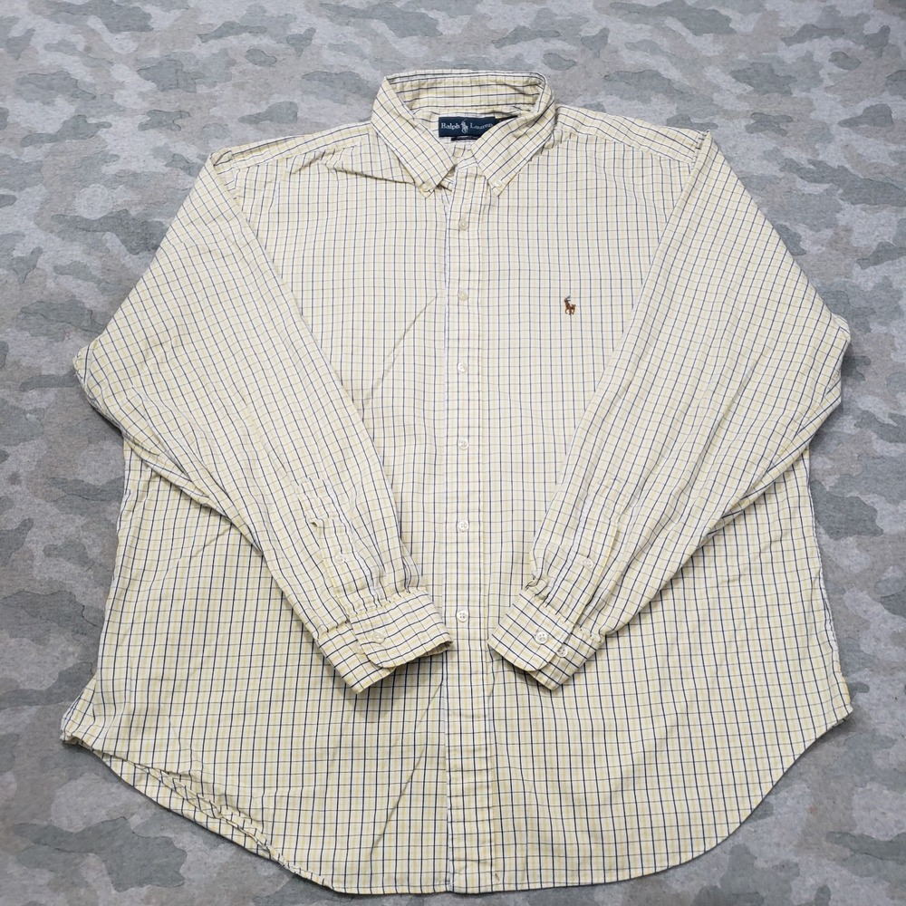 Ralph Lauren Shirt Mens 18 Yellow Classic Fit Long Sleeve Button-Up Flesh Pony